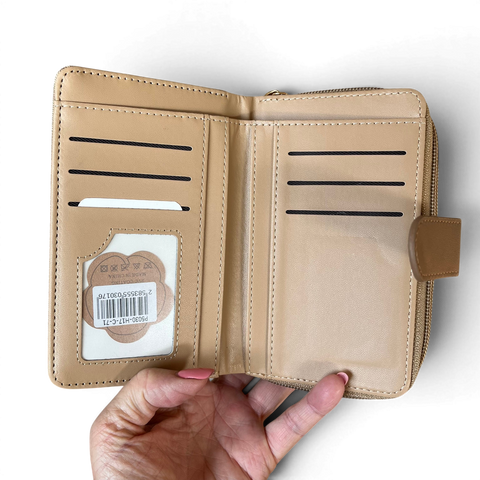 Cotton Road Wallet: Medium KHAKI FLORAL PU Leather with Clip