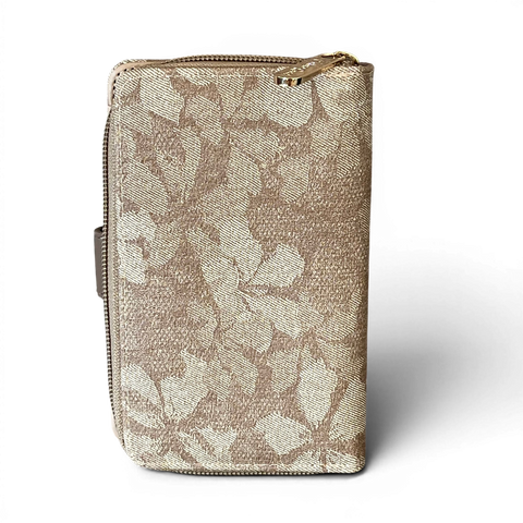 Cotton Road Wallet: Medium KHAKI FLORAL PU Leather with Clip