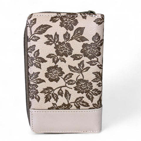 Cotton Road Wallet: Medium KHAKI PU Leather Wallet with FLORAL Panel