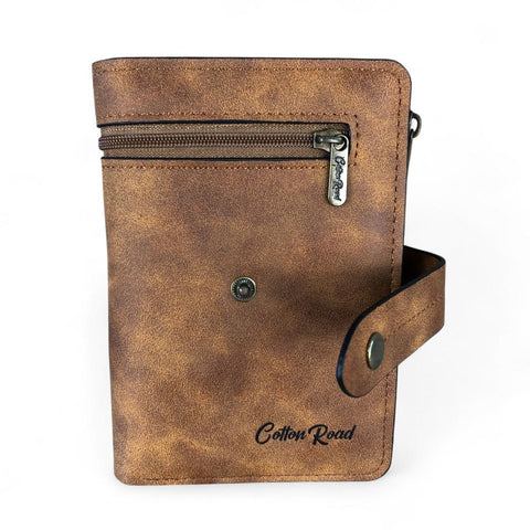 Cotton Road Wallet: Medium KHAKI PU Leather Wallet with OUTSIDE ZIP Pocket
