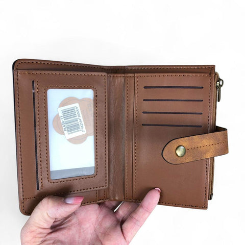 Cotton Road Wallet: Medium KHAKI PU Leather Wallet with OUTSIDE ZIP Pocket