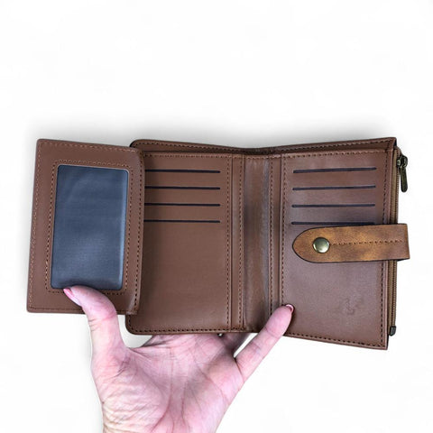 Cotton Road Wallet: Medium KHAKI PU Leather Wallet with OUTSIDE ZIP Pocket