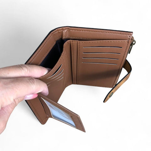 Cotton Road Wallet: Medium KHAKI PU Leather Wallet with OUTSIDE ZIP Pocket