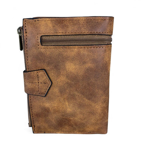 Cotton Road Wallet: Medium KHAKI PU Leather Wallet with OUTSIDE ZIP Pocket