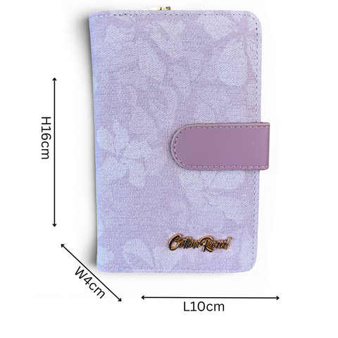 Cotton Road Wallet: Medium LILAC FLORAL PU Leather with Clip