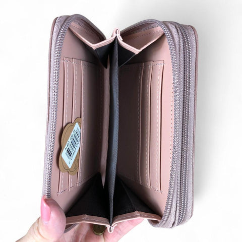 Cotton Road Wallet: Medium PINK PU Leather Wallet with EMBROIDERED PROTEA