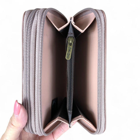 Cotton Road Wallet: Medium PINK PU Leather Wallet with EMBROIDERED PROTEA