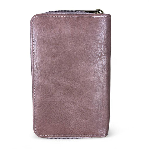 Cotton Road Wallet: Medium PINK PU Leather Wallet with EMBROIDERED PROTEA