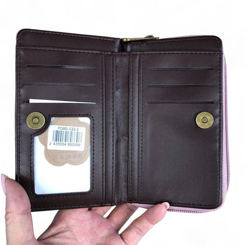 Cotton Road Wallet: Medium PINK PVC Wallet with PROTEAS