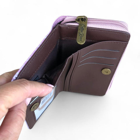 Cotton Road Wallet: Medium PINK PVC Wallet with PROTEAS