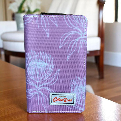 Cotton Road Wallet: Medium PINK PVC Wallet with PROTEAS