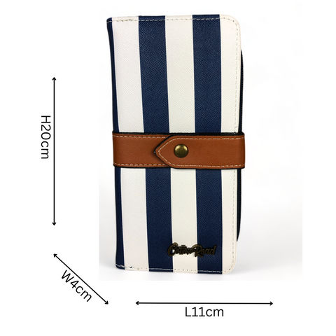 Cotton Road Wallet: NAVY & WHITE PVC Wallet with TAN Strap - Stylish & Functional