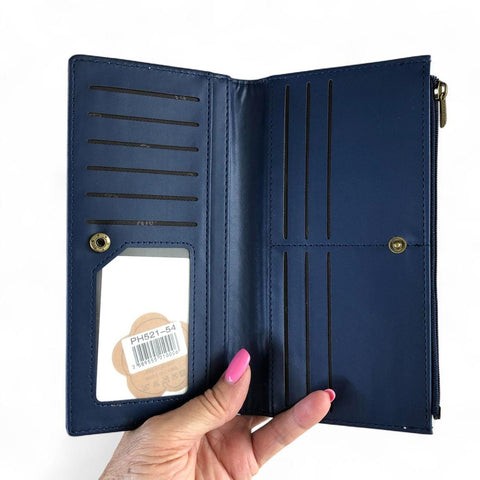 Cotton Road Wallet: NAVY and WHITE PVC Wallet with TAN detailing