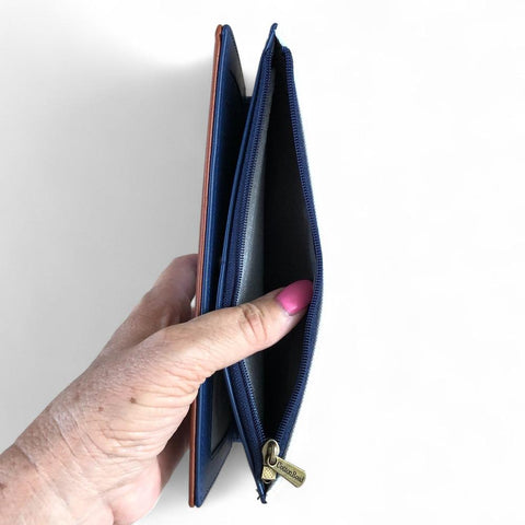 Cotton Road Wallet: NAVY and WHITE PVC Wallet with TAN detailing