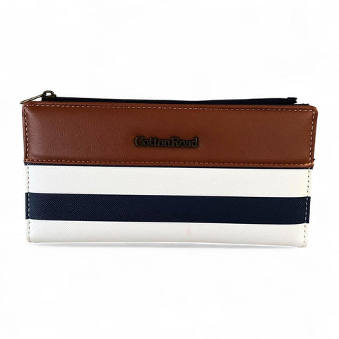 Cotton Road Wallet: NAVY and WHITE PVC Wallet with TAN detailing
