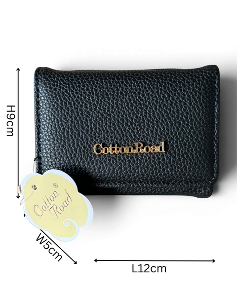 Cotton Road Wallet: Small BLACK PU Leather - Compact & Practical