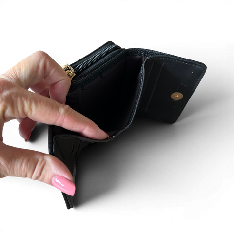 Cotton Road Wallet: Small BLACK PU Leather - Compact & Practical