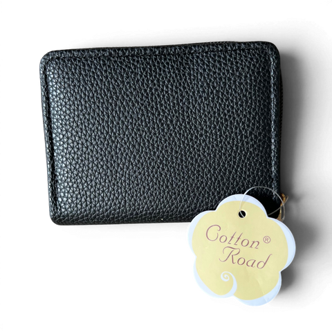 Cotton Road Wallet: Small BLACK PU Leather - Compact & Practical