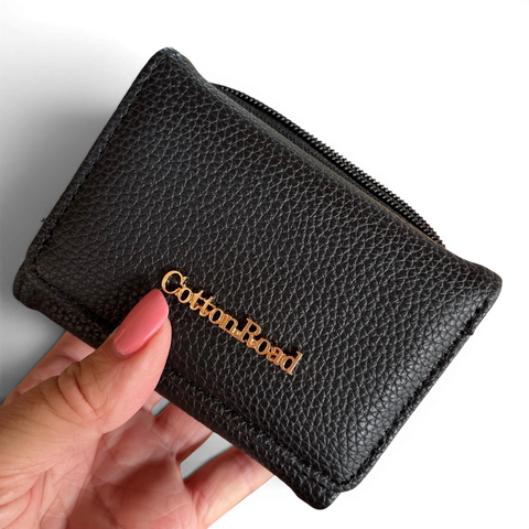 Cotton Road Wallet: Small BLACK PU Leather - Compact & Practical