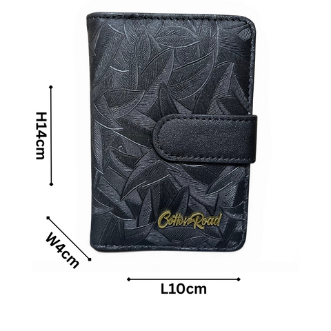 Cotton Road Wallet: Small BLACK Patterned PU Leather with CLIP