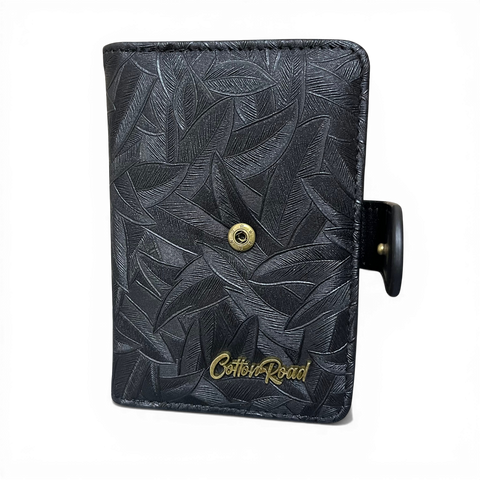 Cotton Road Wallet: Small BLACK Patterned PU Leather with CLIP