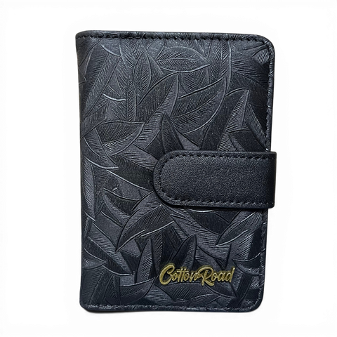 Cotton Road Wallet: Small BLACK Patterned PU Leather with CLIP