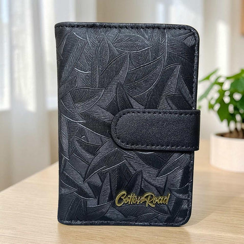 Cotton Road Wallet: Small BLACK Patterned PU Leather with CLIP