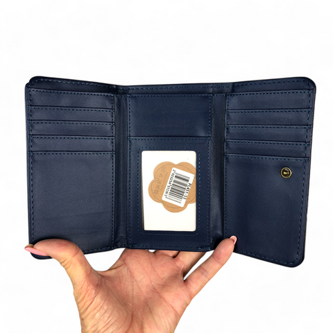 Cotton Road Wallet: Small BLUE AND WHITE Striped Tri-fold