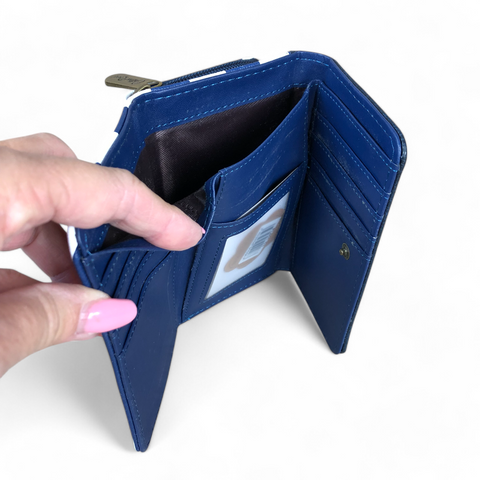 Cotton Road Wallet: Small BLUE AND WHITE Striped Tri-fold