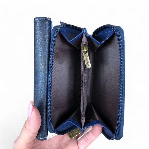 Cotton Road Wallet: Small BLUE AND WHITE Striped Tri-fold