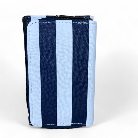 Cotton Road Wallet: Small BLUE AND WHITE Striped Tri-fold