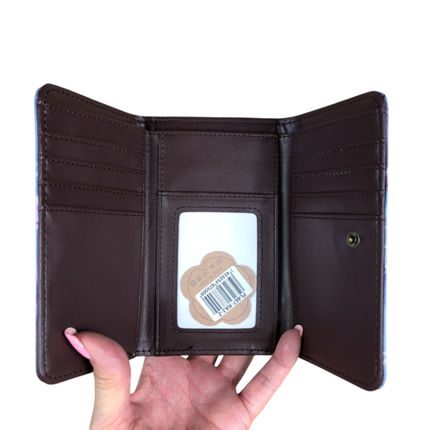 Cotton Road Wallet: Small BLUE Tri-fold PVC Wallet with PROTEAS and BUTTERFLIES