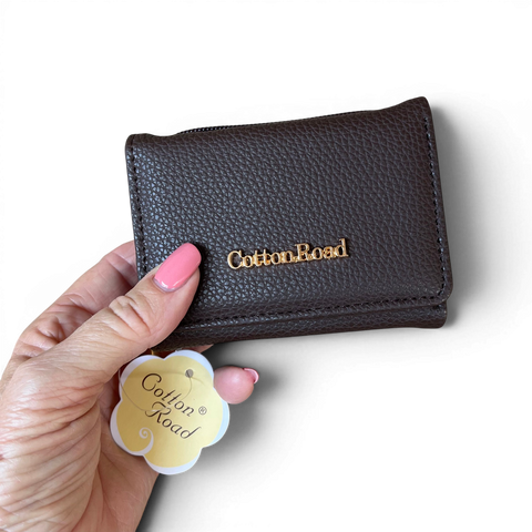 Cotton Road Wallet: Small BROWN PU Leather - Compact & Practical