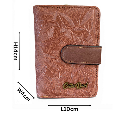 Cotton Road Wallet: Small BROWN Patterned PU Leather with CLIP