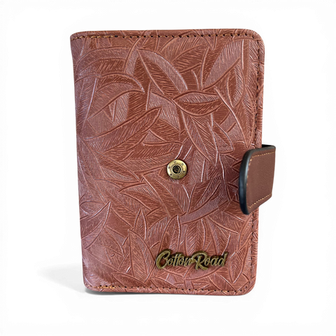 Cotton Road Wallet: Small BROWN Patterned PU Leather with CLIP