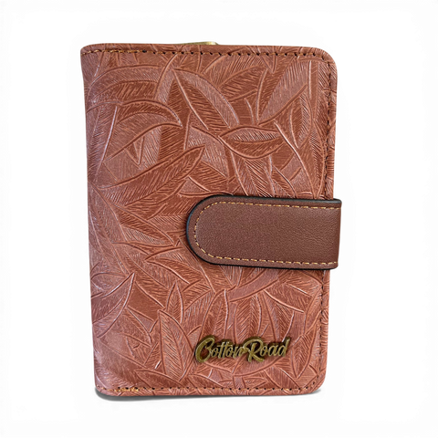 Cotton Road Wallet: Small BROWN Patterned PU Leather with CLIP