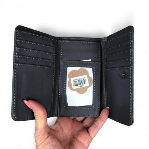 Cotton Road Wallet: Small GREY Tri-fold PU Leather Wallet with PROTEA Print
