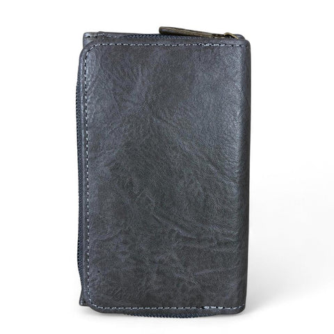 Cotton Road Wallet: Small GREY Tri-fold PU Leather Wallet with PROTEA Print