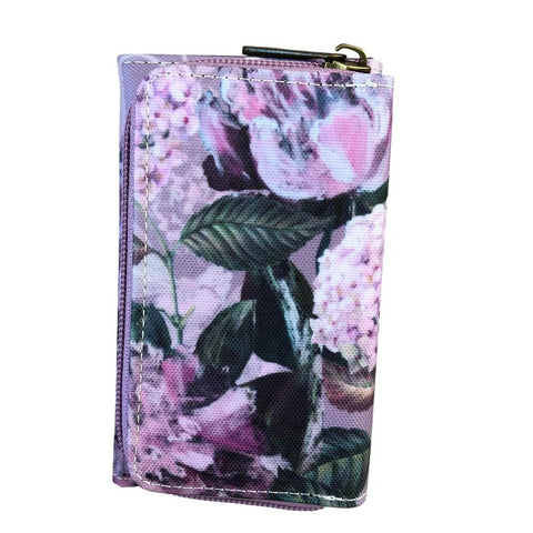 Cotton Road Wallet: Small PURPLE FLORAL PVC Tri-fold Wallet