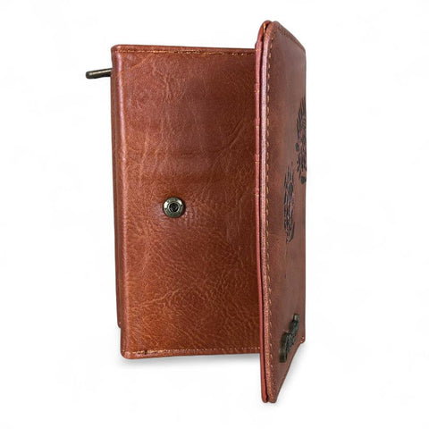 Cotton Road Wallet: Small TAN BROWN Tri-fold PU Leather Wallet with PROTEA Print