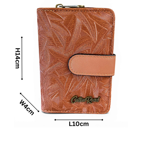 Cotton Road Wallet: Small TAN Patterned PU Leather with CLIP