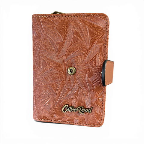 Cotton Road Wallet: Small TAN Patterned PU Leather with CLIP