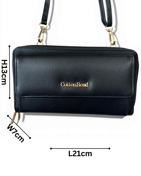 Cotton Road Wallet: Stylish BLACK PU Leather Cellphone Sling