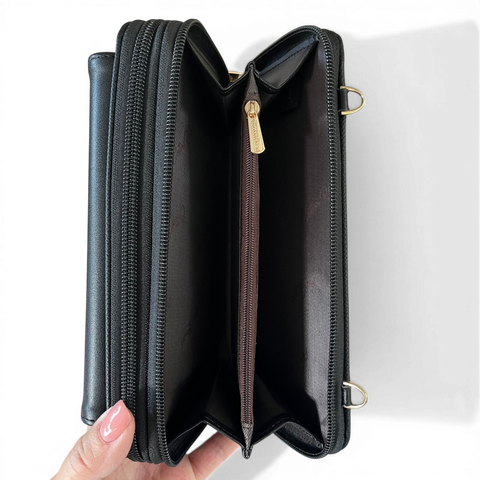 Cotton Road Wallet: Stylish BLACK PU Leather Cellphone Sling