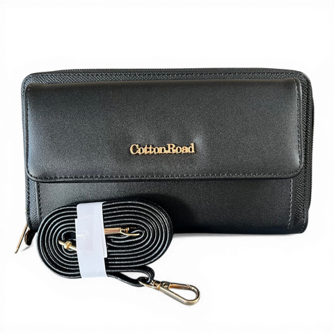 Cotton Road Wallet: Stylish BLACK PU Leather Cellphone Sling