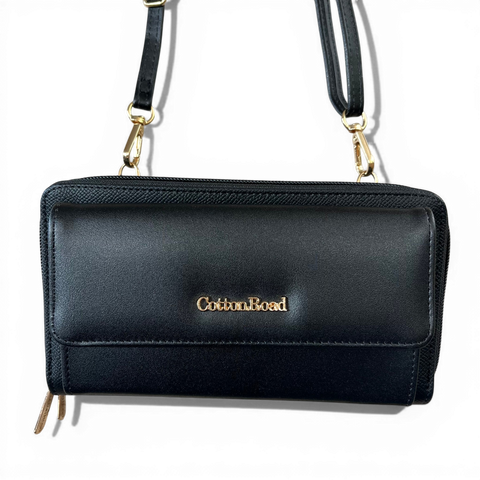Cotton Road Wallet: Stylish BLACK PU Leather Cellphone Sling