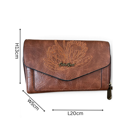 Cotton Road Wallet: Stylish BROWN PROTEA Design PU Leather Crossbody