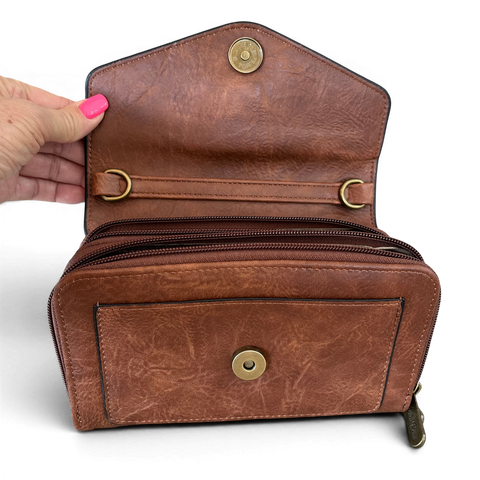 Cotton Road Wallet: Stylish BROWN PROTEA Design PU Leather Crossbody