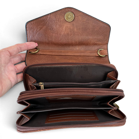 Cotton Road Wallet: Stylish BROWN PROTEA Design PU Leather Crossbody