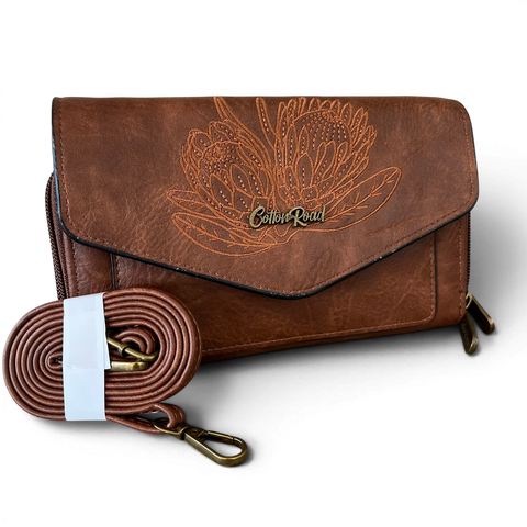Cotton Road Wallet: Stylish BROWN PROTEA Design PU Leather Crossbody